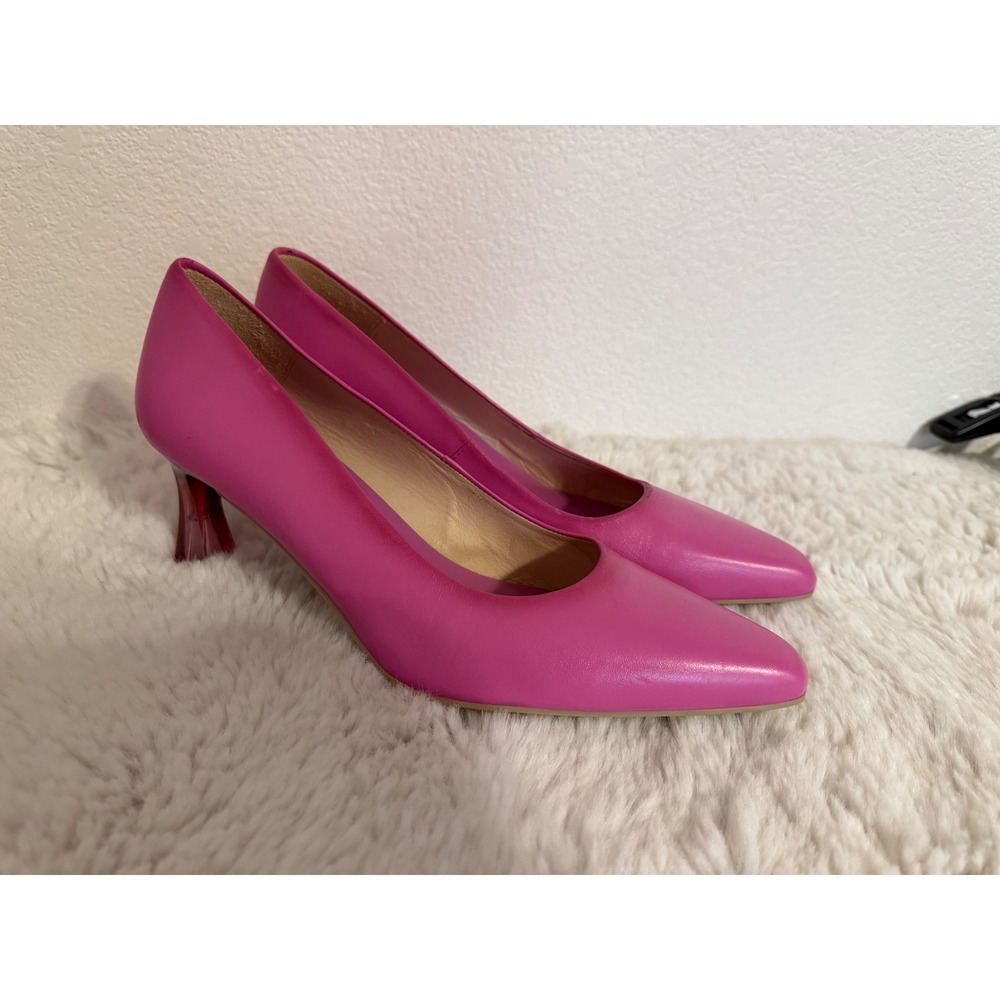 Hispanitas Pink‎ Leather Pointed Toe Heels Unique Lucite Heel Size 40